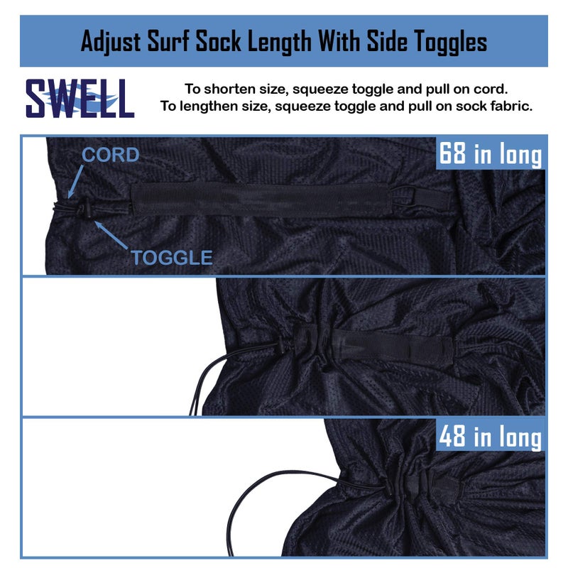 SWELL Wakesurf - Adjustable Length Wakesurf Board Sock with Padded Nose and Pocket - Wakeboard Cover - One Size Fits All Surfboard Bag (Pointed Nose - Blue) - Image 5